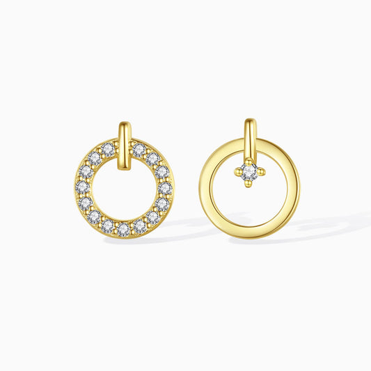 Gold Asymmetrical Circle Cubic Zirconia Sterling Silver Stud Earrings From Ruby's Ambition