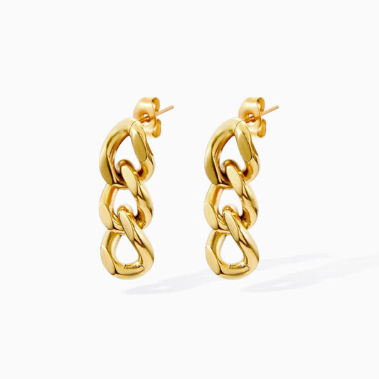 Gold Triple Cuban Link Chain Drop Earrings From Ruby's Ambition