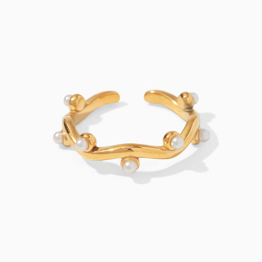 White Bead Variant of Gold Plated Stone Inlay Vine Ring From Ruby's Ambition