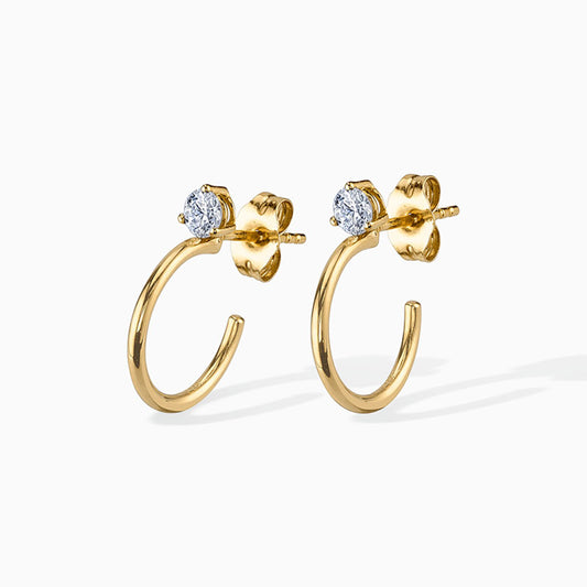 Gold Solitaire Cubic Zirconia Sterling Silver Half Huggie Hoop Earrings From Ruby's Ambition
