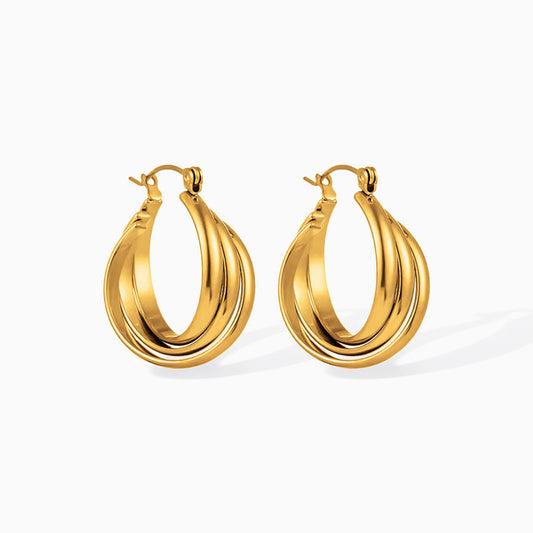 Gold Twisted Triple Hoop Statement Earrings From Ruby's Ambition