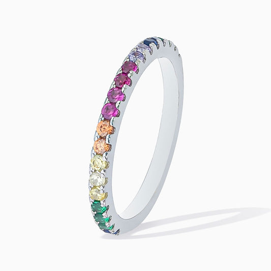 Rhodium Plated Rainbow Half Eternity Cubic Zirconia Sterling Silver Ring From Ruby's Ambition