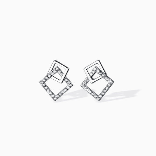 Silver Variant of Interlocking Square Cubic Zirconia Sterling Silver Earrings