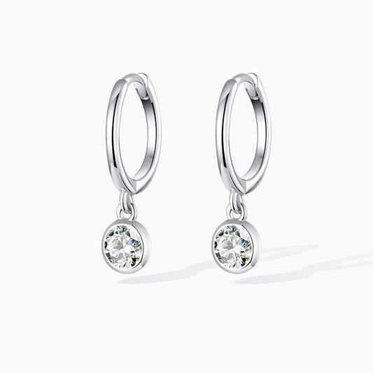 Bezel Solitaire Cubic Zirconia Sterling Silver Drop Hoop Earrings From Ruby's Ambition