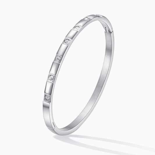 Silver Cubic Zirconia Inlay Stainless Steel Bangle Bracelet From Ruby's Ambition